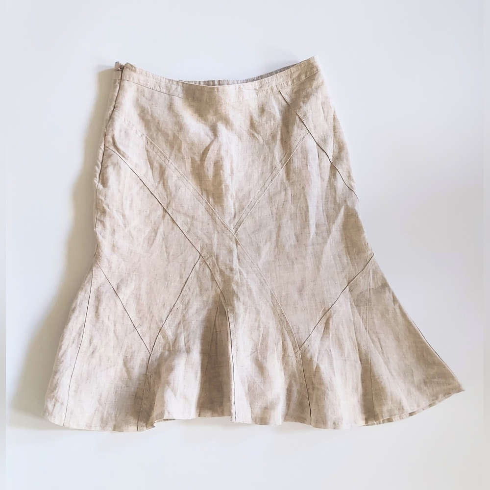 Solo Moda Flared Linen Skirt Womens Size 4 Beige